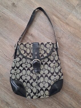 Coach Signature Monogram Shoulder Bag in Brown and Tan